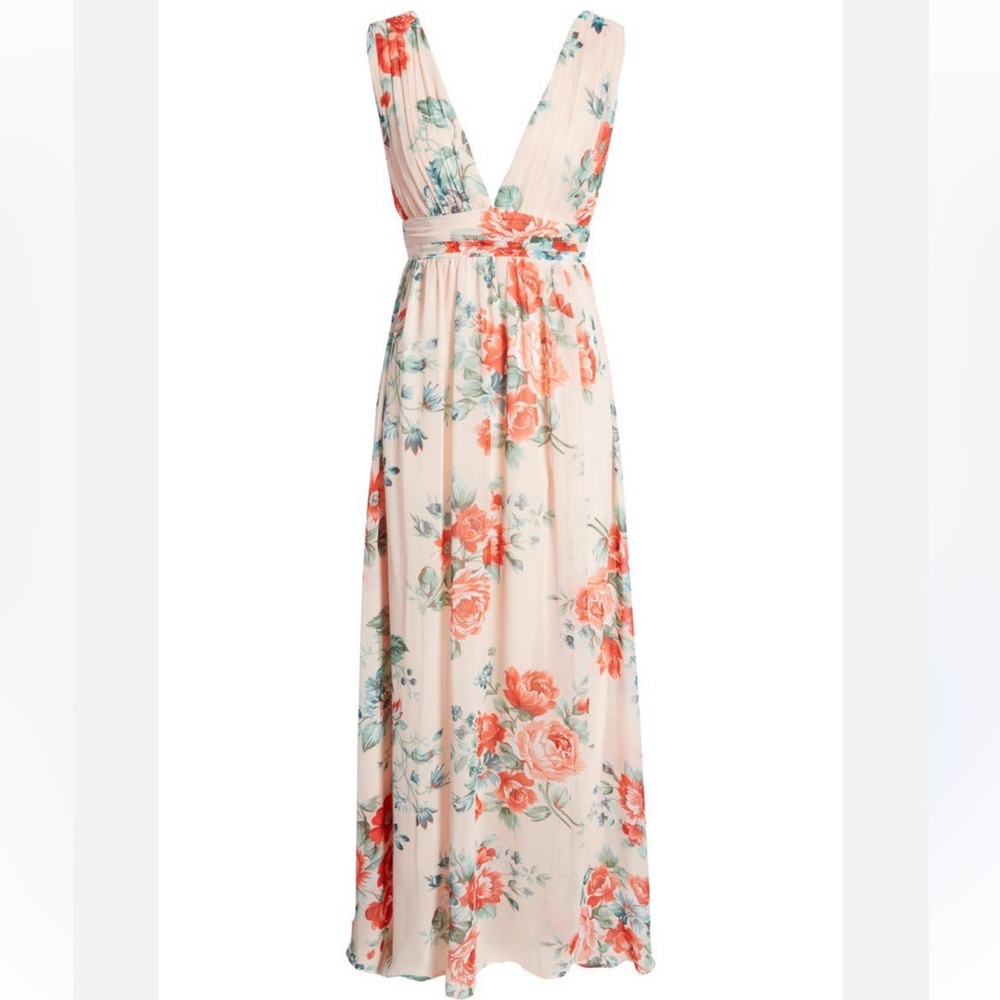 Lulus Garden Meandering Blush Floral Print Maxi Dress Size M